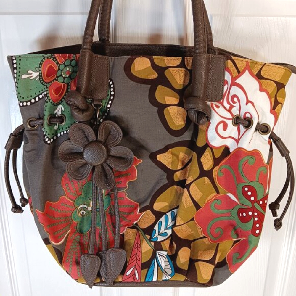 NWOT D.Fusion Multicolor Floral  Shoulder Bag Fabric Faux Leather Straps Summer - Picture 16 of 16